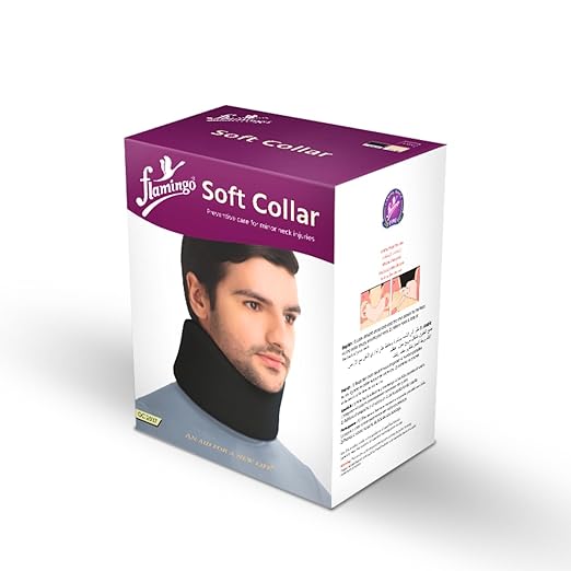 Flamingo Soft Cervical Collar Size L | Neck Support for Cervical Pain, Strain & Spine Immobilization | Black